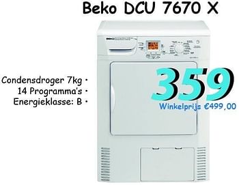 Promoties Beko dcu 7670 x condensdroger 7kg - Blomberg - Geldig van 07/08/2012 tot 09/09/2012 bij Elektro Koning