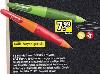 Promotions Stabilo crayon easyergo - Stabilo - Valide de 13/08/2012 à 02/09/2012 chez Intertoys