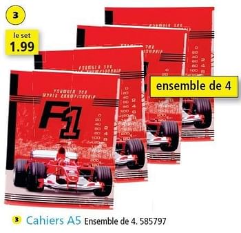 Promotions F1 - cahiers a5 - Produit Maison - Intertoys - Valide de 13/08/2012 à 02/09/2012 chez Intertoys