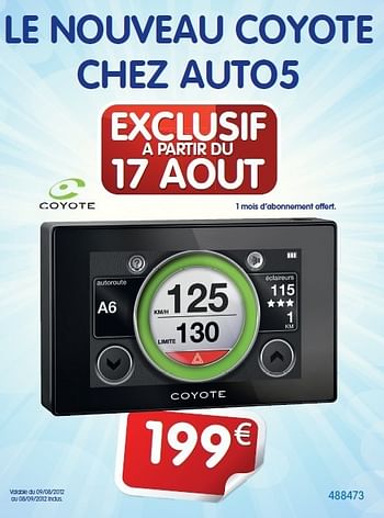 Promoties Le nouveau coyote chez auto5 - Coyote - Geldig van 17/08/2012 tot 08/09/2012 bij Auto 5