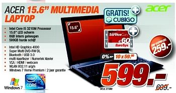 Promoties Acer 15.6 multimedia laptop - Acer - Geldig van 27/08/2012 tot 09/09/2012 bij Auva