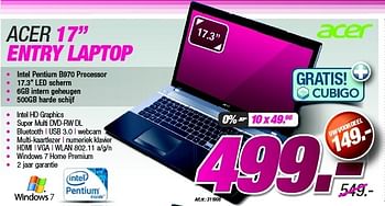 Promoties Acer 17 entry laptop - Acer - Geldig van 27/08/2012 tot 09/09/2012 bij Auva