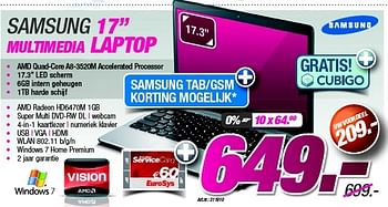 Promoties Samsung 17 multimedia laptop - Samsung - Geldig van 27/08/2012 tot 09/09/2012 bij Auva