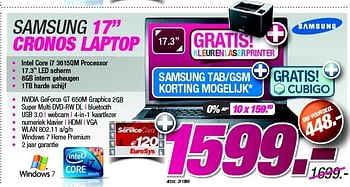 Promotions Samsung 17 cronos laptop - Samsung - Valide de 27/08/2012 à 09/09/2012 chez Auva