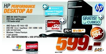 Promoties Hp performance desktop a8 - HP - Geldig van 27/08/2012 tot 09/09/2012 bij Auva