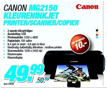 Promoties Canon mg2150 kleureninkjet - Canon - Geldig van 27/08/2012 tot 09/09/2012 bij Auva