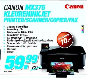 Promotions Canon mx375 kleureninkjet - Canon - Valide de 27/08/2012 à 09/09/2012 chez Auva