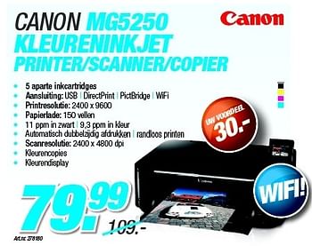 Promotions Canon mg5250 kleureninkjet - Canon - Valide de 27/08/2012 à 09/09/2012 chez Auva