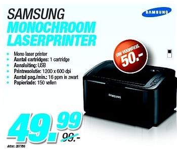 Promoties Samsung monochroom laserprinter - Samsung - Geldig van 27/08/2012 tot 09/09/2012 bij Auva