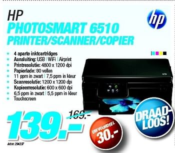 Promoties Hp photosmart 6510 printer-scanner-copier - HP - Geldig van 27/08/2012 tot 09/09/2012 bij Auva