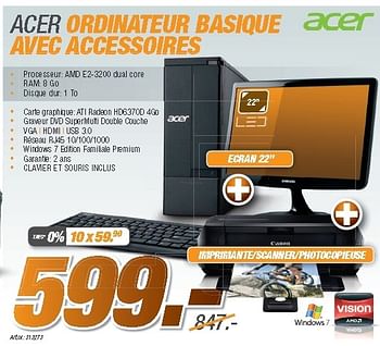 Promotions Acer ordinateur basique avec accessoires - Acer - Valide de 27/08/2012 à 09/09/2012 chez Auva