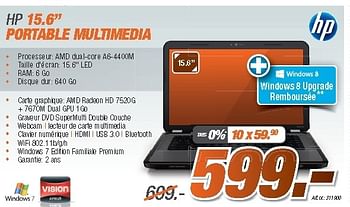 Promotions Hp 15.6 portable multimedia - HP - Valide de 27/08/2012 à 09/09/2012 chez Auva