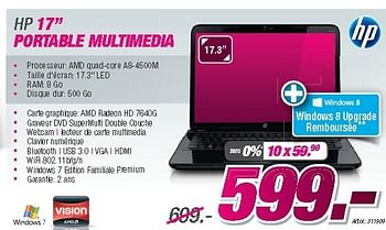Promotions Hp 17 portable multimedia - HP - Valide de 27/08/2012 à 09/09/2012 chez Auva