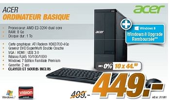 Promotions Acer ordinateur basique - Acer - Valide de 27/08/2012 à 09/09/2012 chez Auva