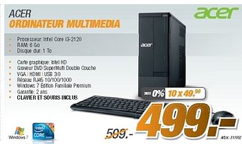Promotions Acer ordinateur multimedia - Acer - Valide de 27/08/2012 à 09/09/2012 chez Auva