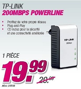 Promotions Tp-link 200mbps powerline - TP-LINK - Valide de 27/08/2012 à 09/09/2012 chez Auva