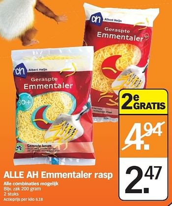 Promoties Alle ah emmentaler rasp - Huismerk - Albert Heijn - Geldig van 27/08/2012 tot 29/08/2012 bij Albert Heijn