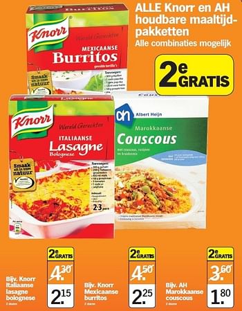 Promoties Knorr italiaanse lasagne bolognese - Knorr - Geldig van 27/08/2012 tot 02/09/2012 bij Albert Heijn