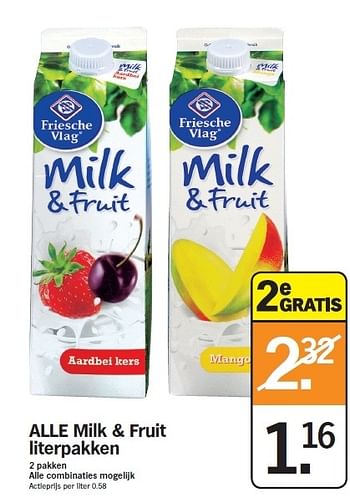 Promoties Alle milk + fruit literpakken - Friesche Vlag - Geldig van 27/08/2012 tot 02/09/2012 bij Albert Heijn