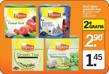 Promoties Alle lipton pyramids thee - Lipton - Geldig van 27/08/2012 tot 02/09/2012 bij Albert Heijn
