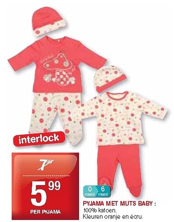 Promoties Interlock pyjama met muts baby - Huismerk - Trafic  - Geldig van 29/08/2012 tot 04/09/2012 bij Trafic