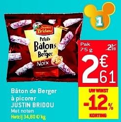 Promoties Bâton de berger à picorer justin bridou - Justin Bridou - Geldig van 29/08/2012 tot 04/09/2012 bij Match Food & More