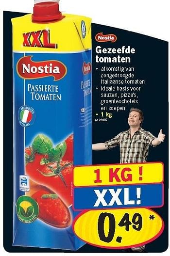 Promoties Gezeefde tomaten - Nostia - Geldig van 30/08/2012 tot 05/09/2012 bij Lidl