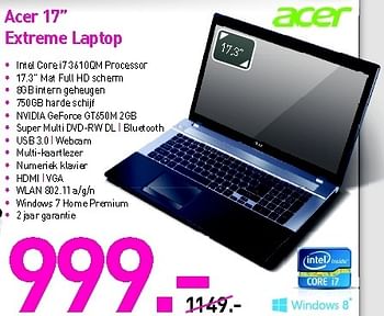 Promoties Acer 17 extreme laptop - Acer - Geldig van 03/09/2012 tot 30/09/2012 bij VCD