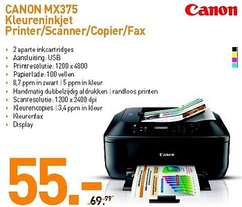 Promoties Canon mx375 kleureninkjet - Canon - Geldig van 03/09/2012 tot 30/09/2012 bij VCD