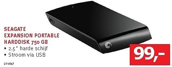 Promoties Seagate expansion portable harddisk 750 gb - Seagate - Geldig van 03/09/2012 tot 15/09/2012 bij De Harense Smid