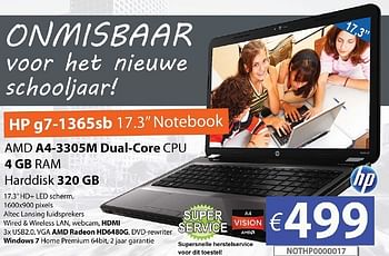 Promoties Hp g7-1365sb 17.3 notebook - HP - Geldig van 24/09/2012 tot 26/10/2012 bij Compudeals