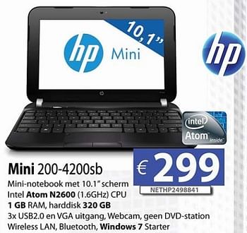 Promoties Hp mini 200-4200sb - HP - Geldig van 24/09/2012 tot 26/10/2012 bij Compudeals