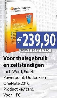 Promoties Microsoft office 2010 voor thuisgebruik en zelfstandigen - Microsoft - Geldig van 24/09/2012 tot 26/10/2012 bij Compudeals