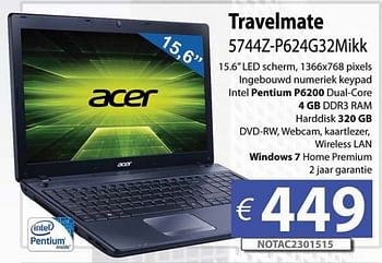Promoties Acer travelmate 5744z-p624g32mikk - Acer - Geldig van 24/09/2012 tot 26/10/2012 bij Compudeals