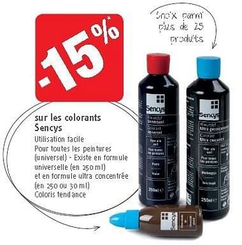 Promotions Sur les colorants sencys - Sencys - Valide de 26/09/2012 à 22/10/2012 chez Brico