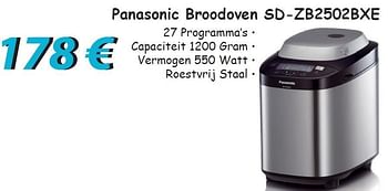 Promotions Panasonic broodoven sd-zb2502bxe - Panasonic - Valide de 01/10/2012 à 18/11/2012 chez Elektro Koning