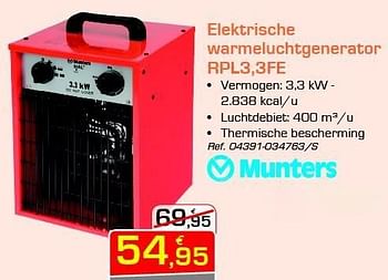 Promoties Elektrische warmeluchtgenerator rpl3,3fe - Munters - Geldig van 01/10/2012 tot 27/10/2012 bij Group Meno