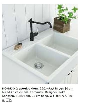 Renderen maximaal zadel Huismerk - Ikea Domsjö 2 spoelbakken - Promotie bij Ikea