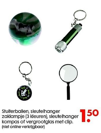 Huismerk - Hema Stuiterballen, sleutelhanger zaklampje (3 kleuren), sleutelhanger kompas of met clip - Promotie bij Hema
