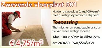 Promoties Zwevende vloerplaat 501, harde rotswolplaat - Rockwool - Geldig van 03/10/2012 tot 28/10/2012 bij Woodtex