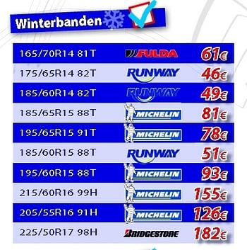 Promoties Winterbanden - Huismerk - Auto 5  - Geldig van 10/10/2012 tot 07/11/2012 bij Auto 5