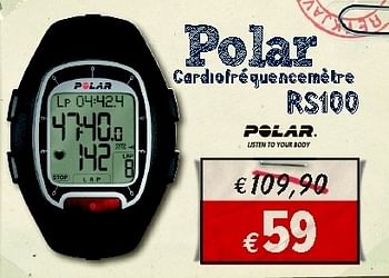 Promotions Polar rs100 ardiofrequencemetre - Polar - Valide de 10/10/2012 à 28/10/2012 chez A.S.Adventure