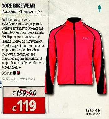 Promotions Gore bike wear softshell phantom so - Gore Bike Wear - Valide de 10/10/2012 à 28/10/2012 chez A.S.Adventure
