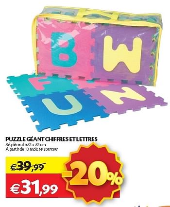 Promotions Puzzle géant chiffres et lettres - Produit maison - Fun - Valide de 11/10/2012 à 22/10/2012 chez Fun