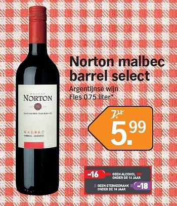 Promoties Norton malbec barrel select - Rode wijnen - Geldig van 15/10/2012 tot 21/10/2012 bij Albert Heijn