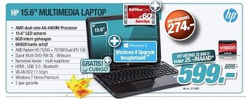 Promoties Hp 15.6 multimedia laptop - HP - Geldig van 23/10/2012 tot 30/11/2012 bij Auva