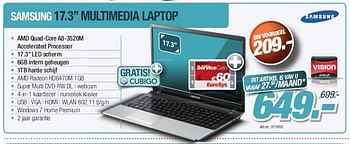 Promotions Samsung 17.3 multimedia laptop - Samsung - Valide de 23/10/2012 à 30/11/2012 chez Auva