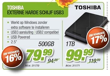 Promoties Toshiba externe harde schijf usb3 - Toshiba - Geldig van 23/10/2012 tot 30/11/2012 bij Auva