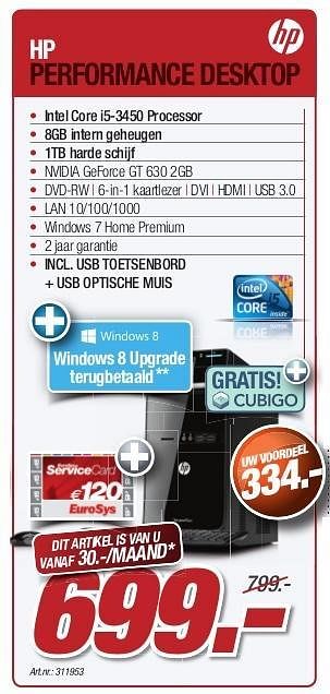 Promotions Hp performance desktop - HP - Valide de 23/10/2012 à 30/11/2012 chez Auva