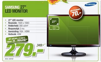 Promotions Samsung 27 led monitor - Samsung - Valide de 23/10/2012 à 30/11/2012 chez Auva
